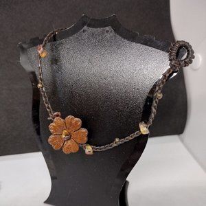 Brown Leather Aleli Flower Yellow Stone Handcrafted Bracelet from Madrid Spain